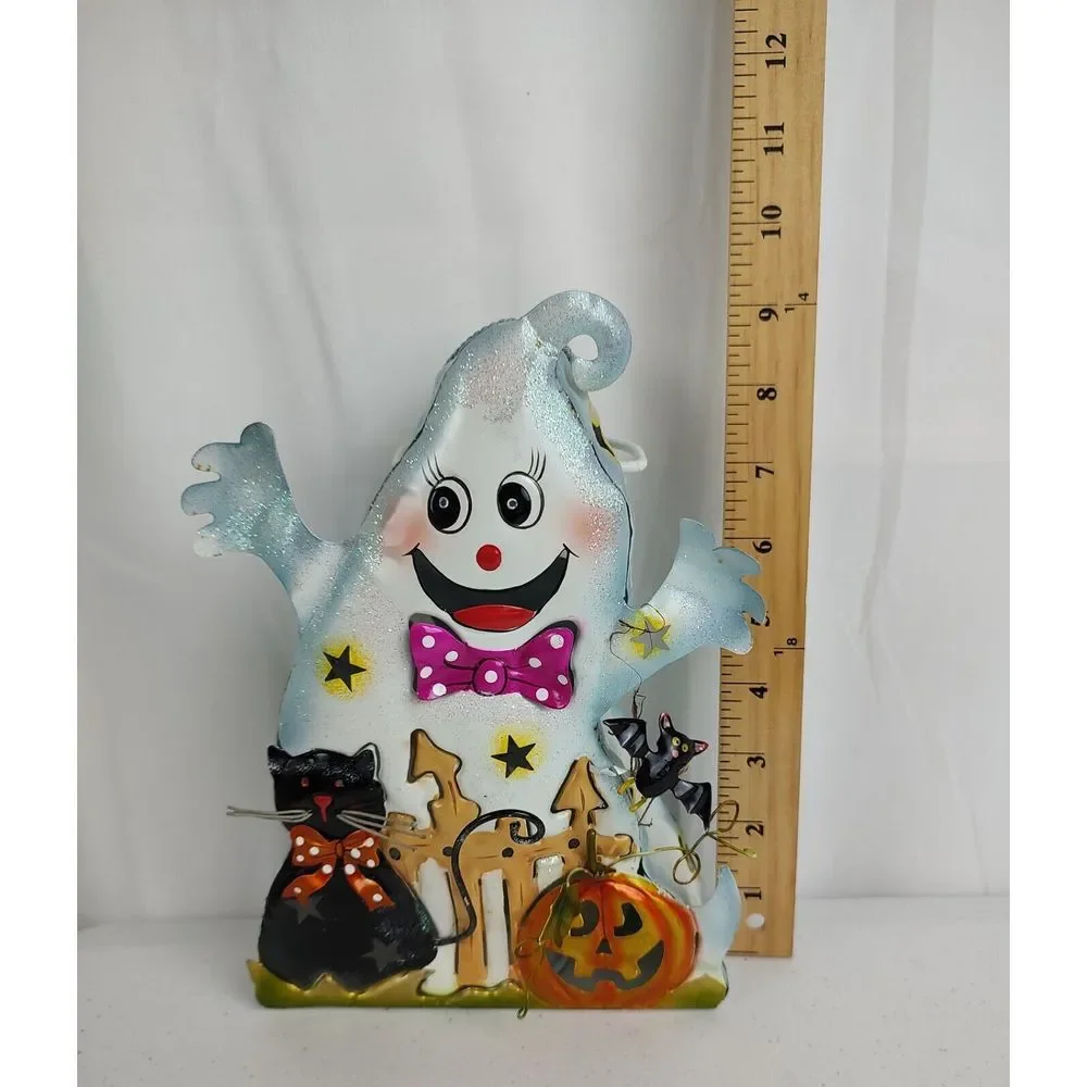 Ghost, Pumpkin and Cat Halloween Metal Candle Tin Vintage Home Interiors & Gifts